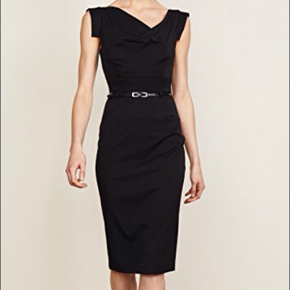 EUC Black Halo Jackie O Dress Black Belted Sz 4